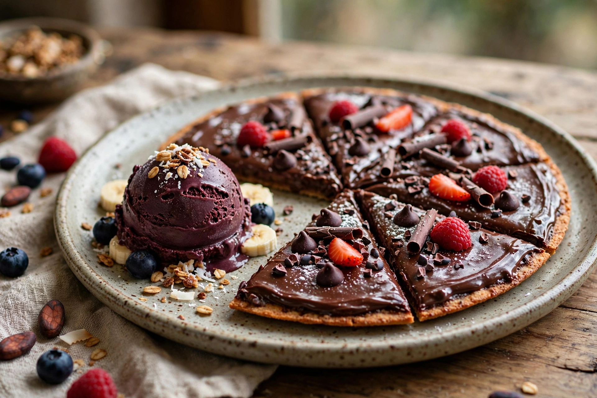 Pizza de chocolate com açaí