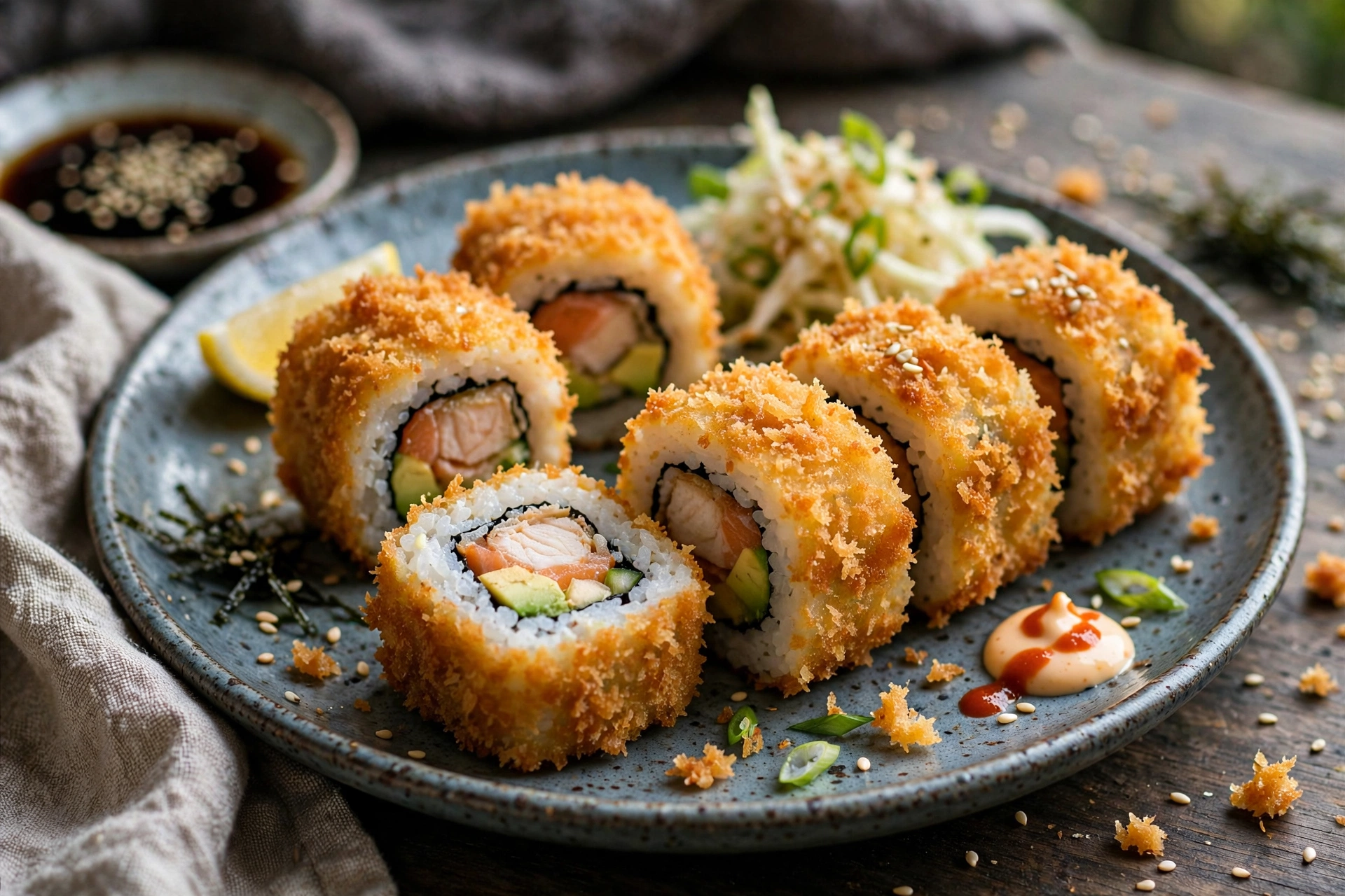 Sushi empanado e frito