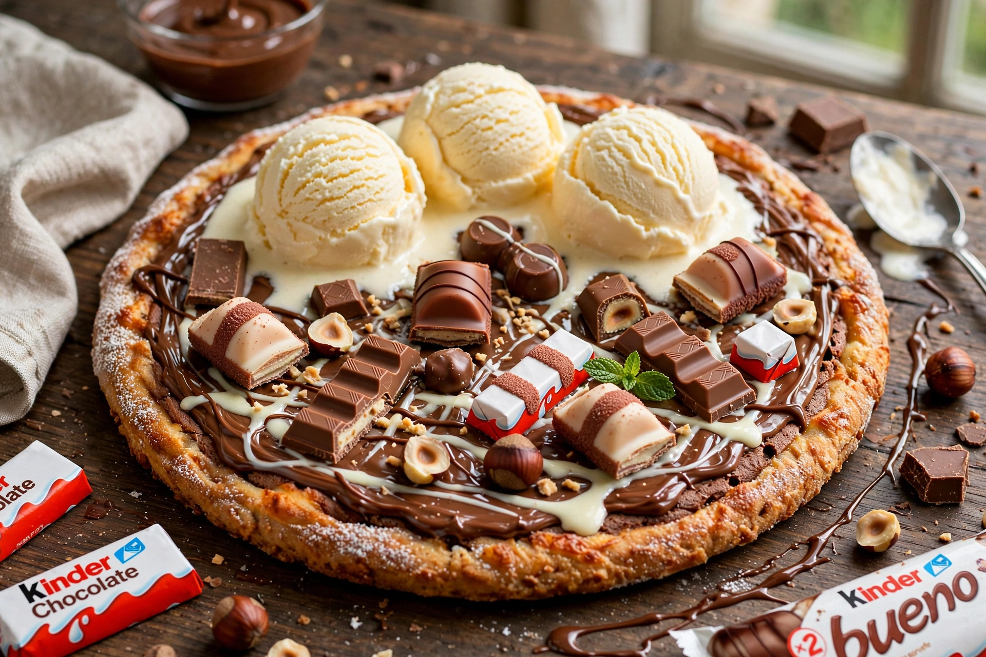 Pizza de Kinder com sorvete